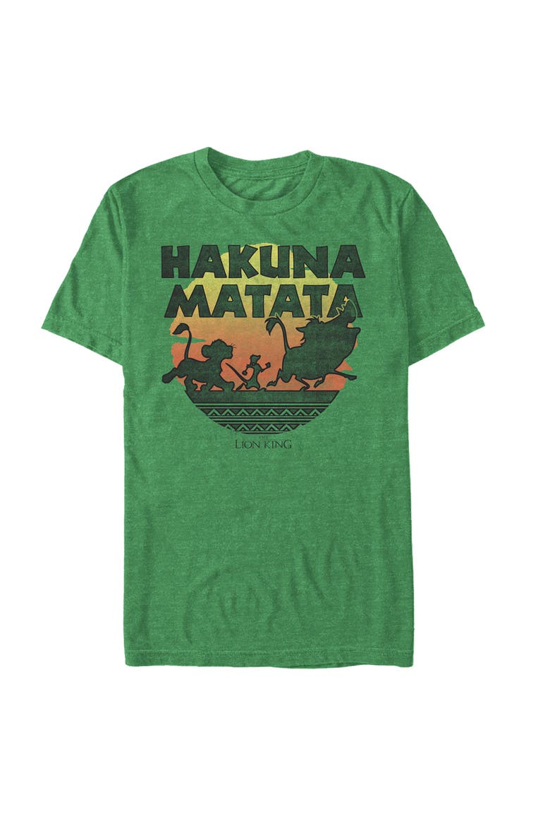 Men's Lion King Hakuna Matata Sunset Circle  Graphic T-Shirt, Main, color, Kelly Heather