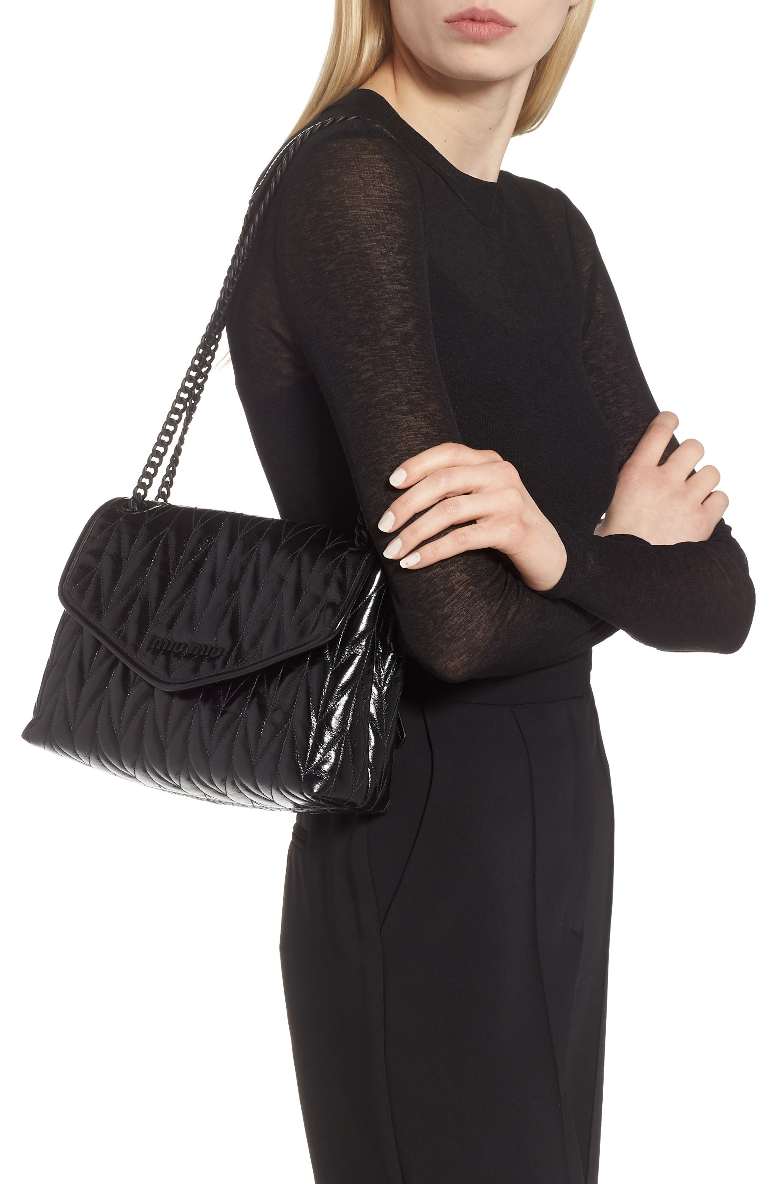 Miu Miu Matelassé Quilted Leather Shoulder Bag, Alternate, color, 