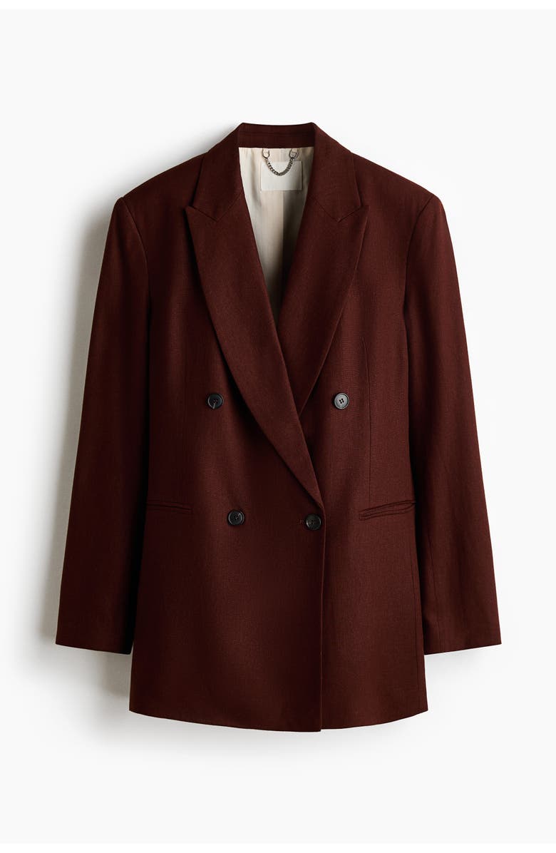 H&M Linen-blend blazer, Alternate, color, Dark Rust Brown