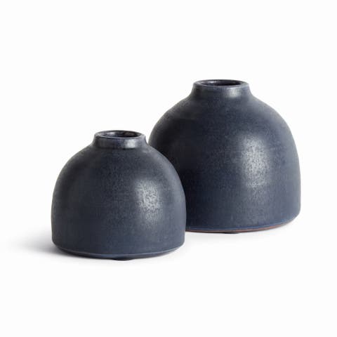 Studio Bud Vases, Set of 2 - Navy Terracotta, Handcrafted