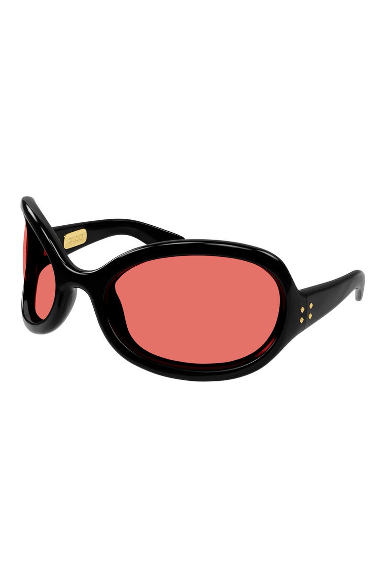 77mm Wraparound Sunglasses, Alternate, color, BLACK