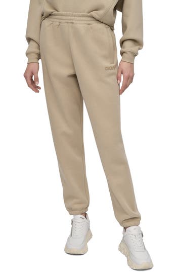 Dkny Logo High Waist Relaxed Joggers In Neutral