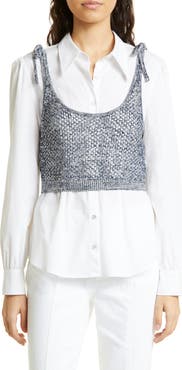 Cinq à Sept Elodie Tie Strap Open Stitch Crop Sweater Tank