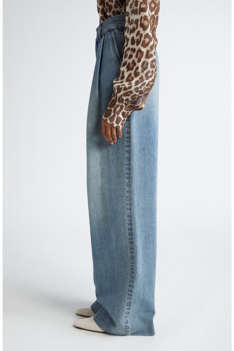 Illustration Pleated Wide Leg Jeans, Alternate, color, NEPTUNE