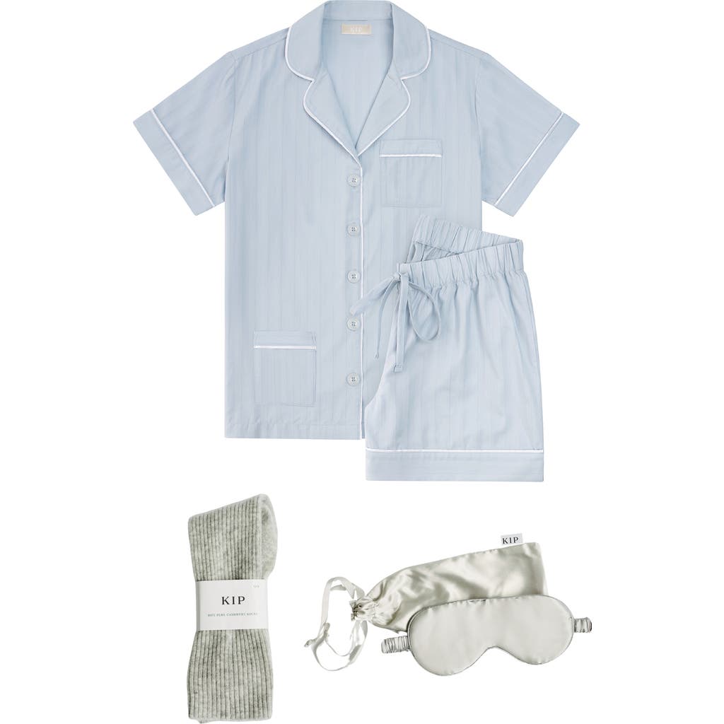 Kip. Kip Premium Cotton Short Pajama Gift Set In Mist Blue