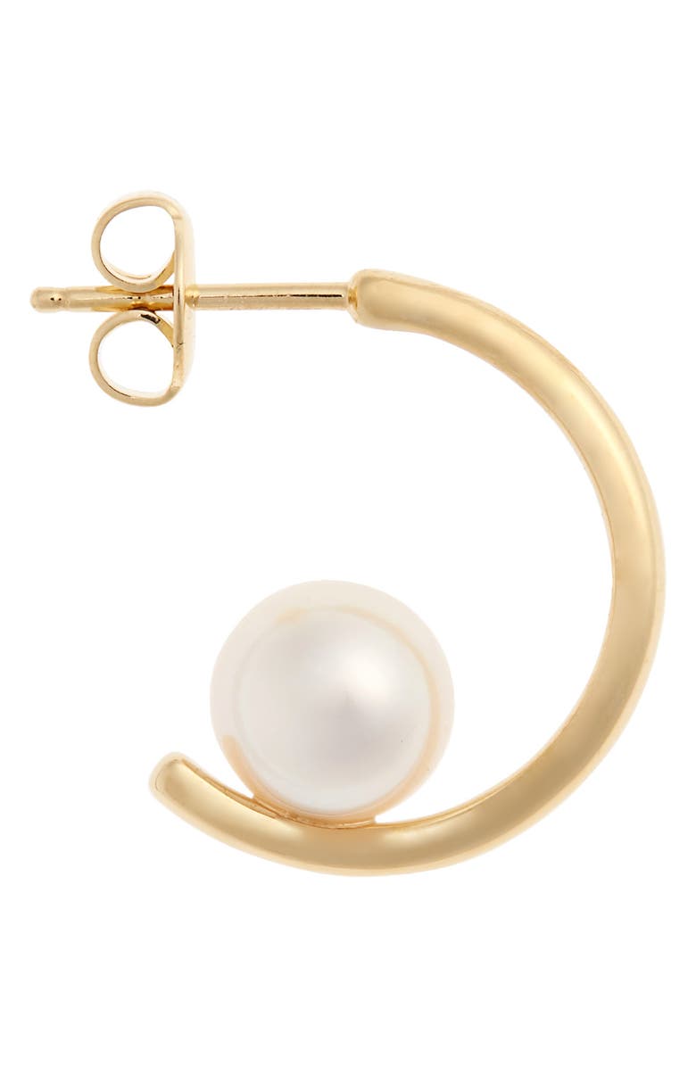 Mikimoto Floating Pearl Mini Hoop Earring, Alternate, color,