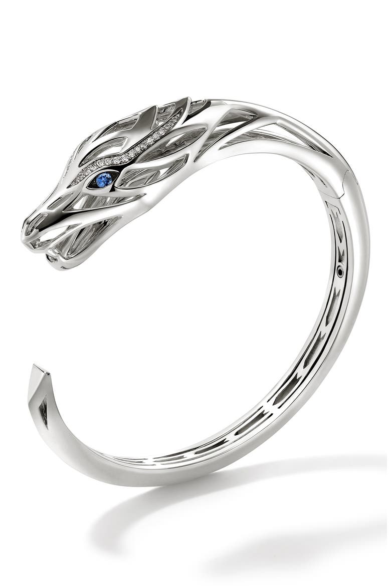 Naga Hinged Cuff, Sterling Silver, Diamonds, Alternate, color, SILVER