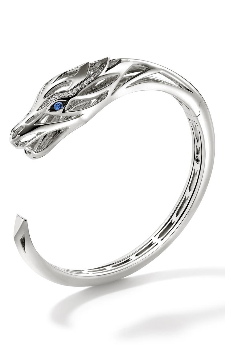 John Hardy Naga Hinged Cuff, Sterling Silver, Diamonds, Alternate, color, Silver