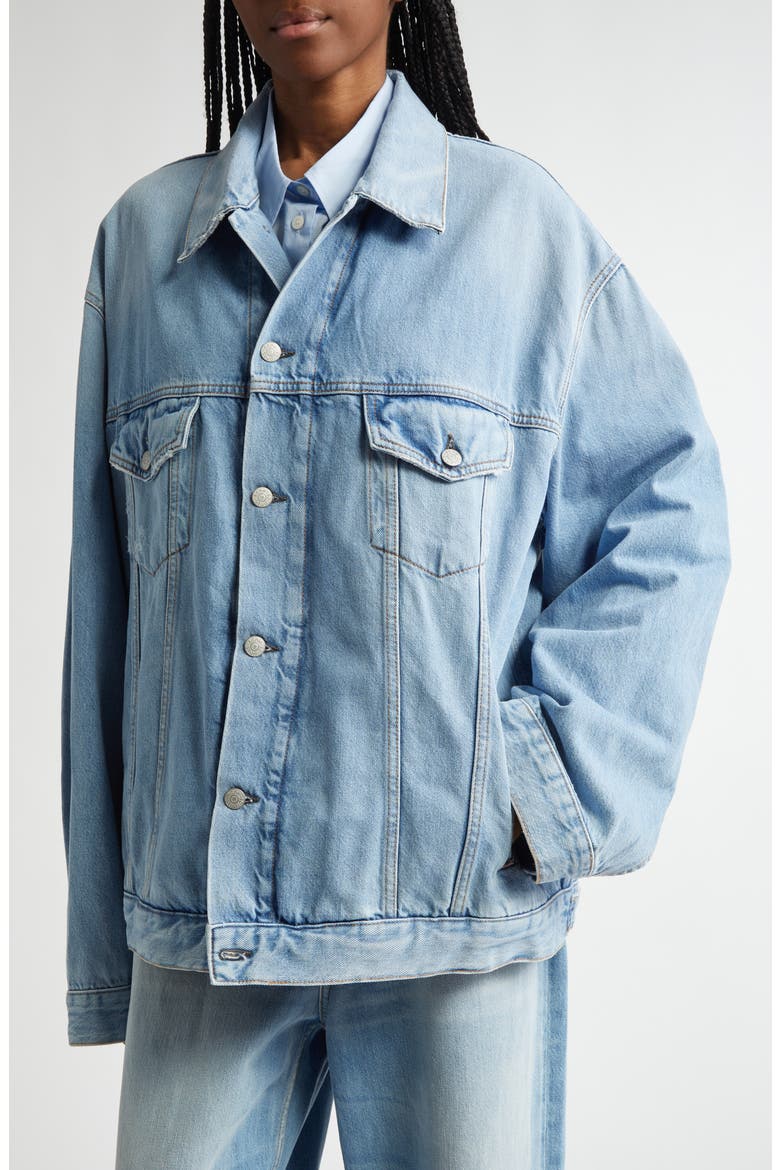 Distressed Relaxed Fit Denim Jacket, Alternate, color, LIGHT BLUE 228