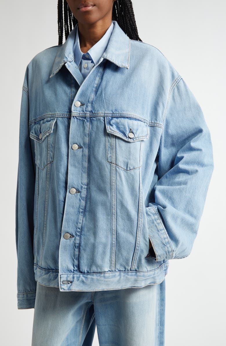 Acne Studios Distressed Relaxed Fit Denim Jacket, Alternate, color, Light Blue 228