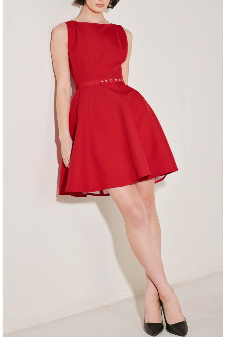 Belted Bateau Neck Minidress, Alternate, color, RED