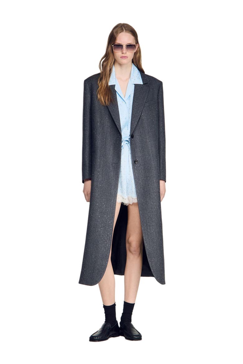 Long wool coat with rhinestones, Alternate, color, Dark grey