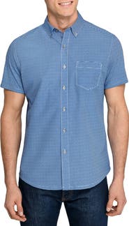 W.R.K Slim Fit Micro Square Reworked Short Sleeve Button-Down Shirt