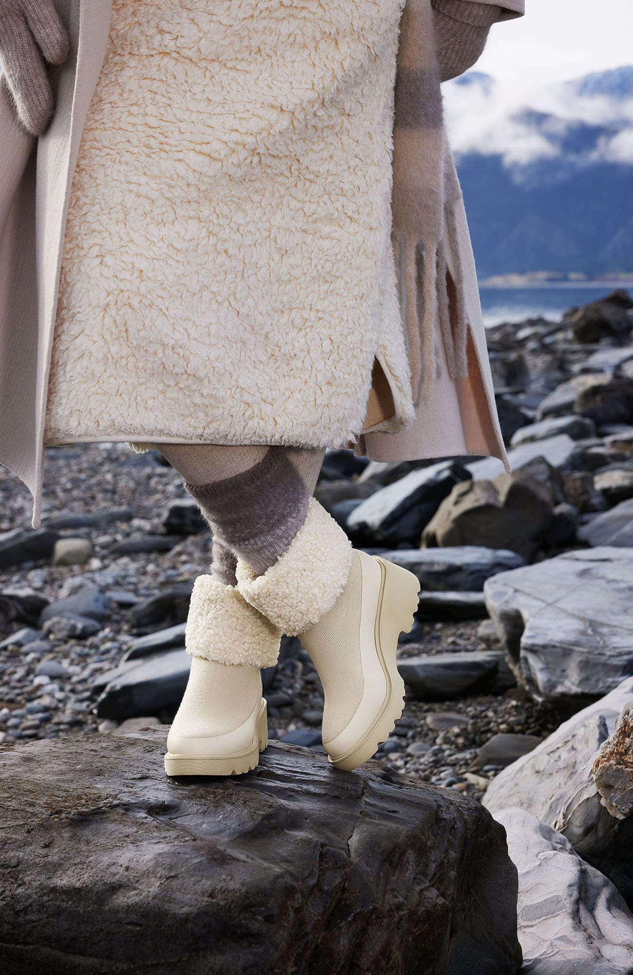 Faux Fur Platform Chunky Wedge Boots, Alternate, color, Cream Ivory