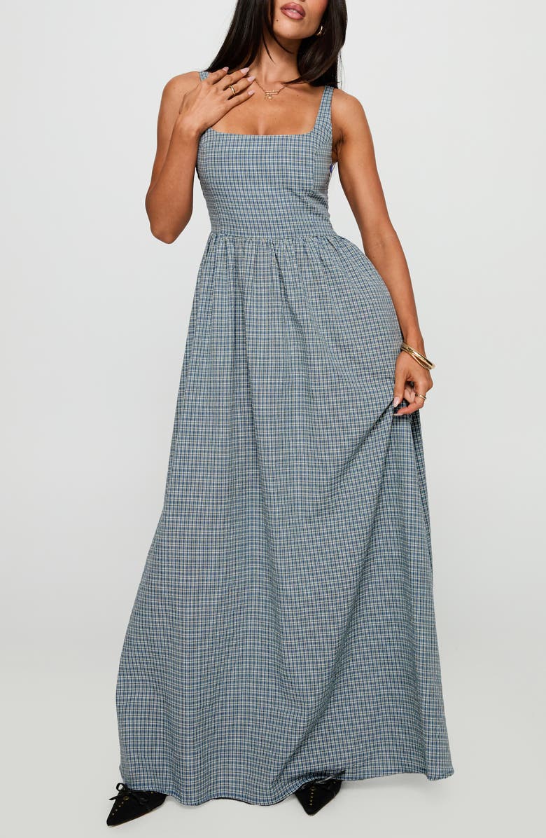 Princess Polly Cartmel Check Maxi Dress, Main, color, Navy