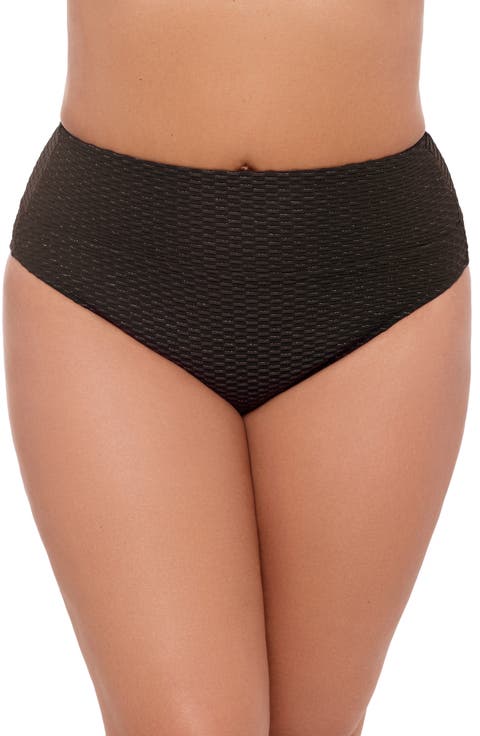 Smoothing and Sculpting Ultra Banded Grid High-Waist Swimsuit Bikini Bottoms