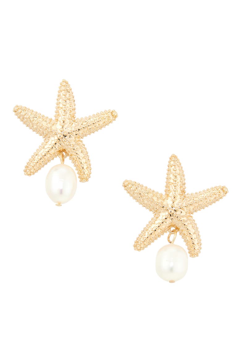 Mariam Freshwater Pearl Starfish Earrings, Main, color, GOLD