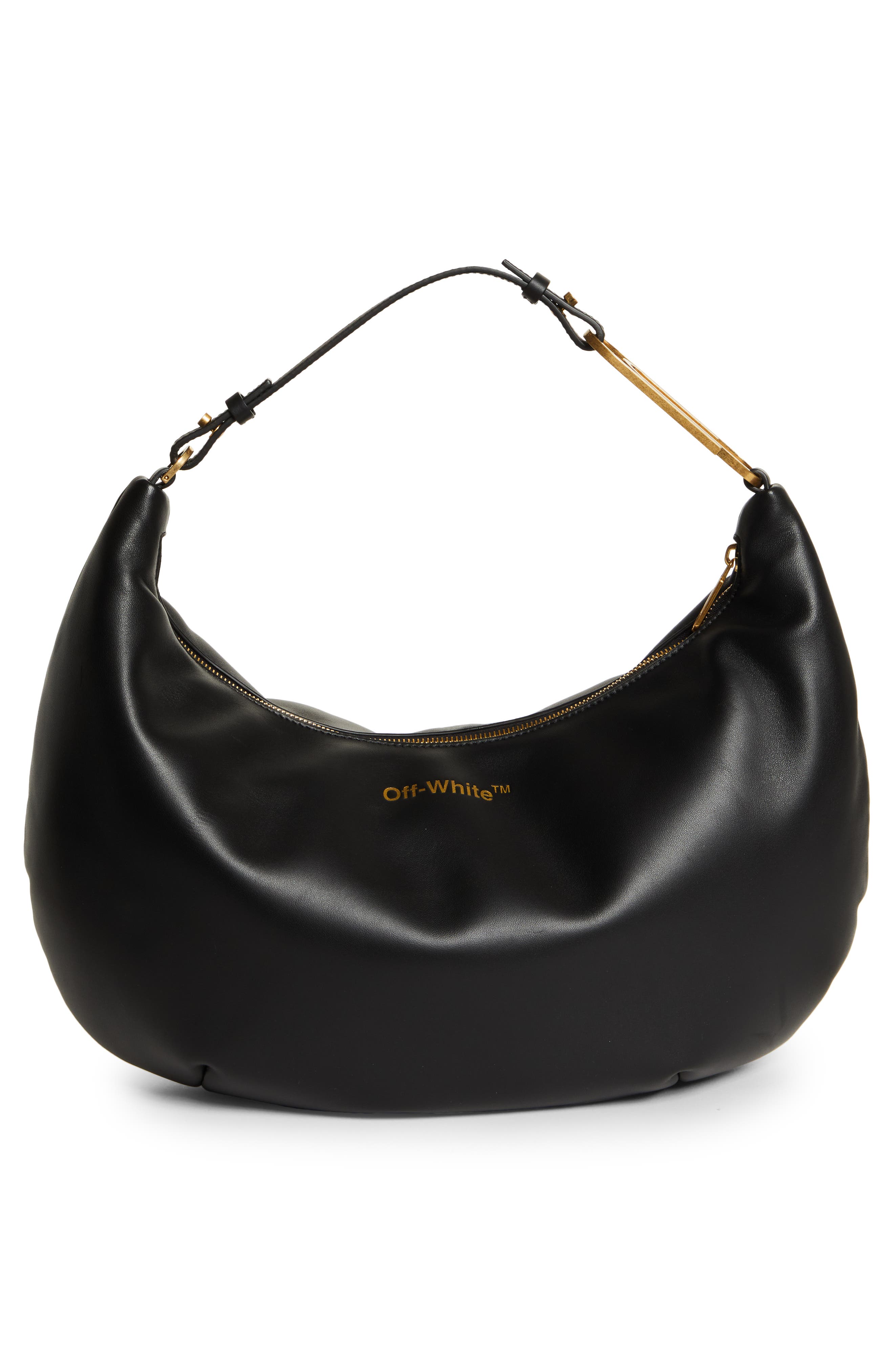 Off-White Paper Clip Leather Hobo Bag, Alternate, color, Black