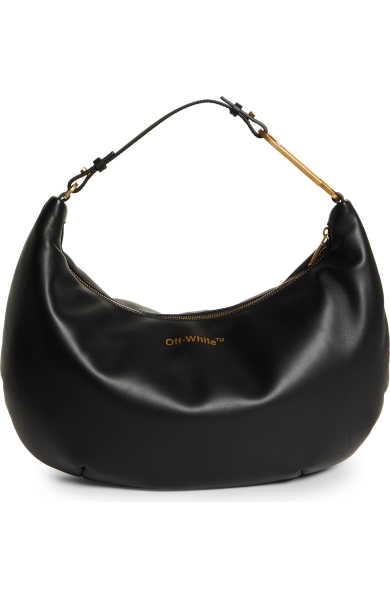 Off-White Paper Clip Leather Hobo Bag, Alternate, color, Black