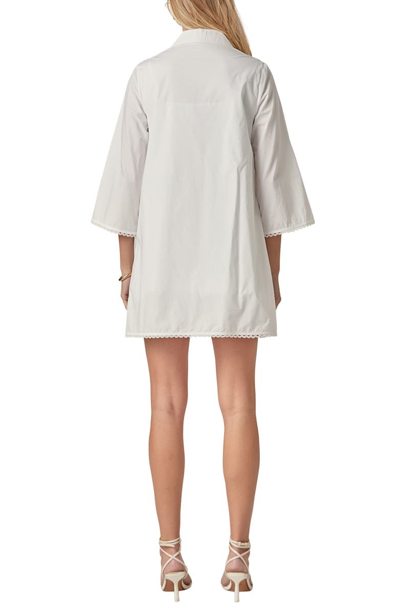 English Factory Lace Trim Mini Shirtdress, Alternate, color, White