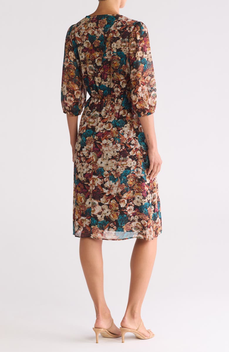 Connected Apparel Floral Empire Waist Midi Dress, Alternate, color, Mallard
