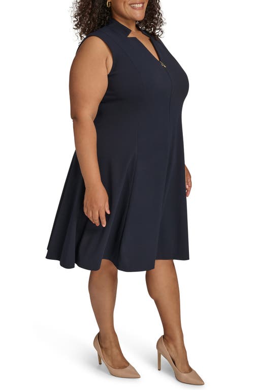 Calvin Klein Logo Zip Scuba Crepe Dress In Indigo