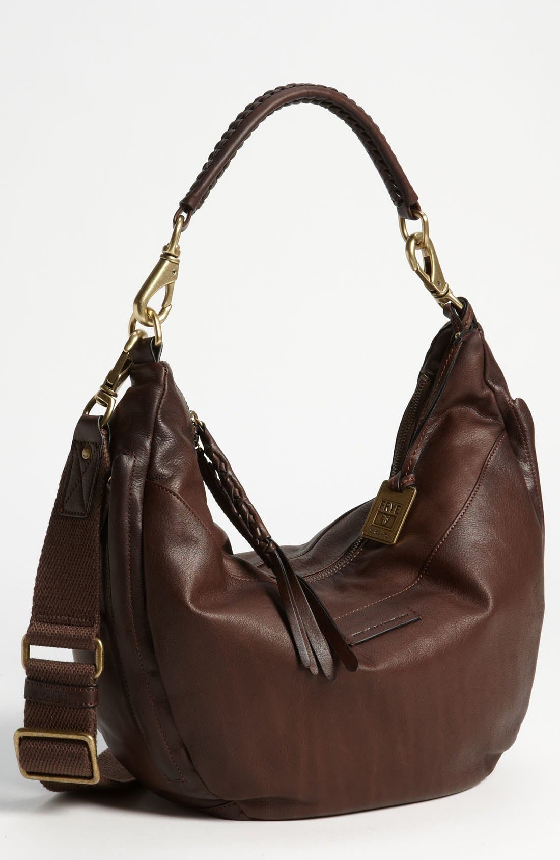 'Jenny' Leather Hobo, Main, color, DARK BROWN