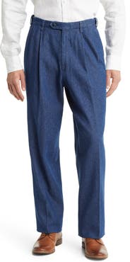Berle Pleated Self Sizer Waist Flat Front Denim Trousers