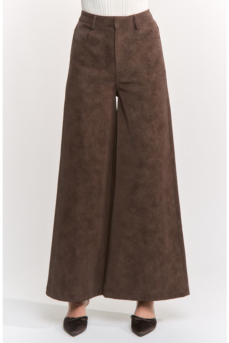 Pauline Wide Leg Faux Leather Pants, Main, color, DARK BROWN