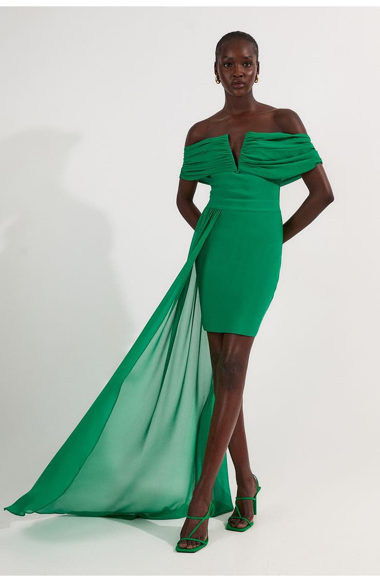 Karen Millen Figure Form Bandage Knit Bardot Dress, Main, color, Green