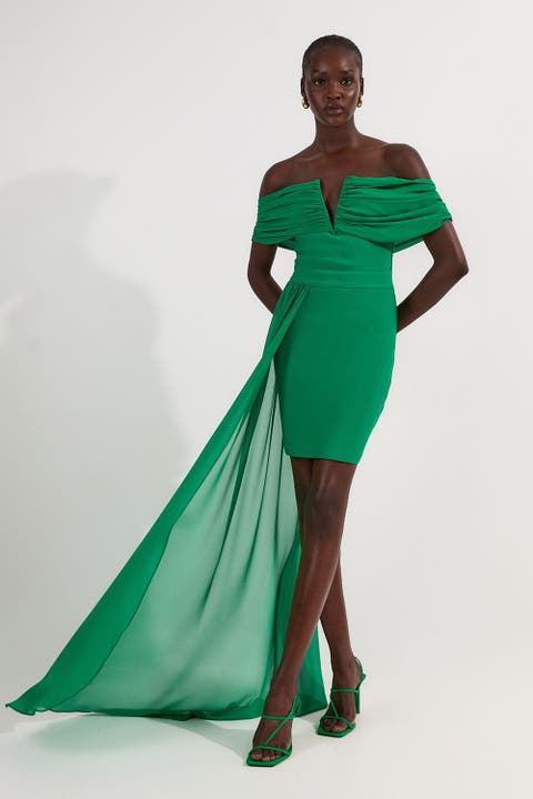 Figure Form Bandage Knit Bardot Dress