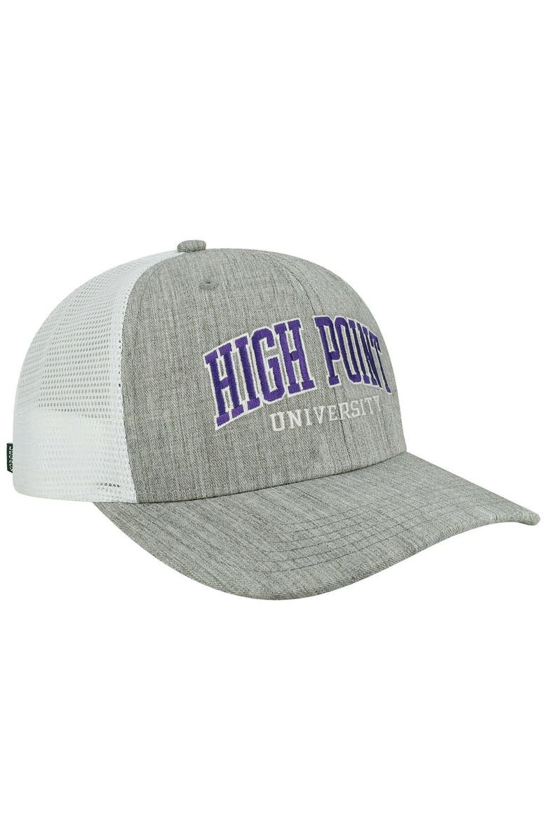 LEGACY ATHLETIC Men's Heather Gray/White High Point Panthers Arch Trucker Snapback Hat, Alternate, color, 