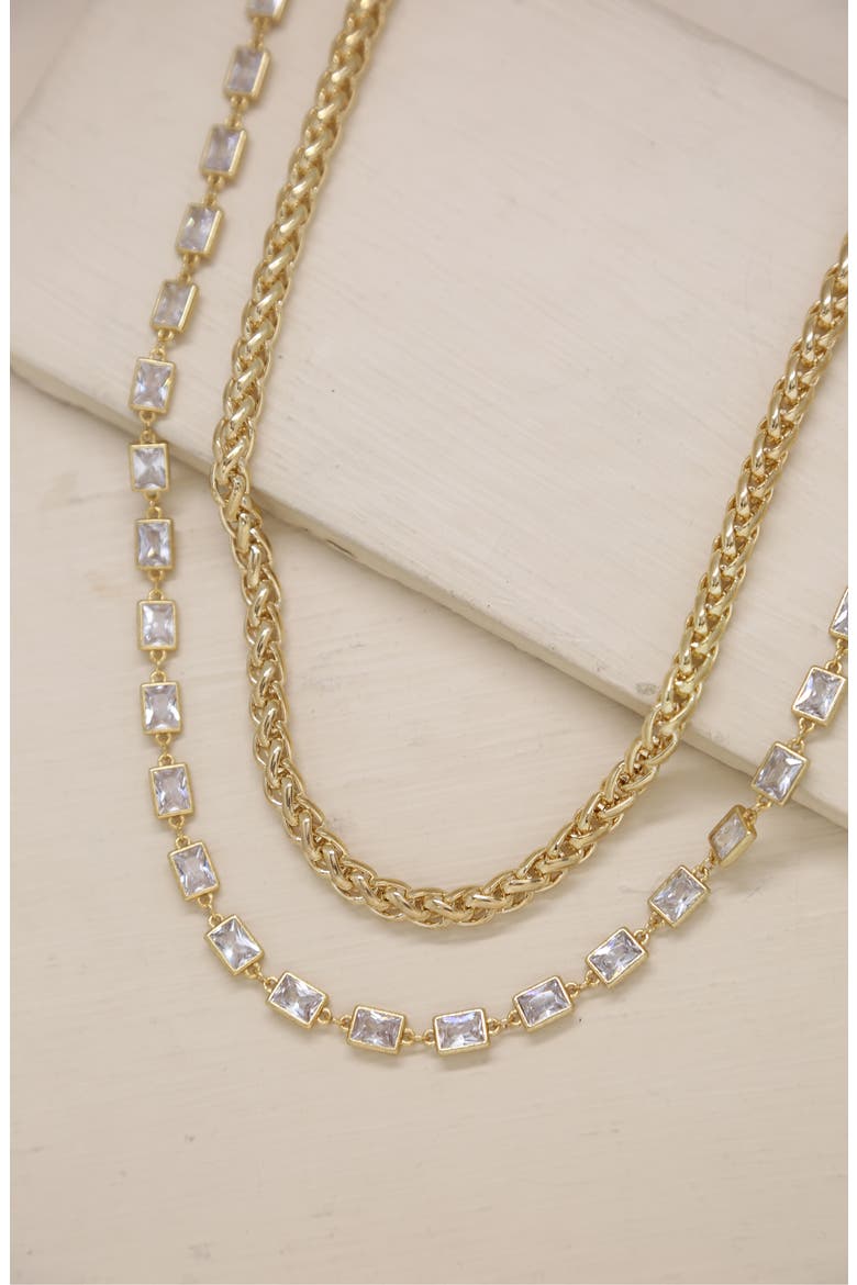 Set of 2 Crystal & Chain Link Necklaces, Alternate, color, GOLD