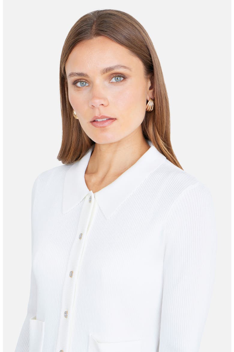 Ribbed Collar Button Up Cardigan, Alternate, color, Ivory