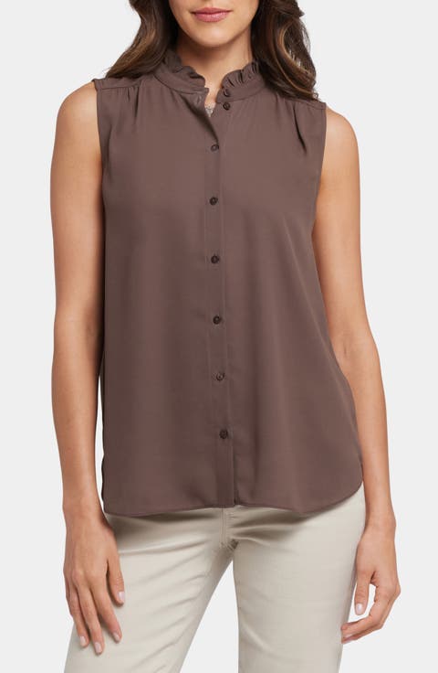 Print Ruffle Neck Sleeveless Top