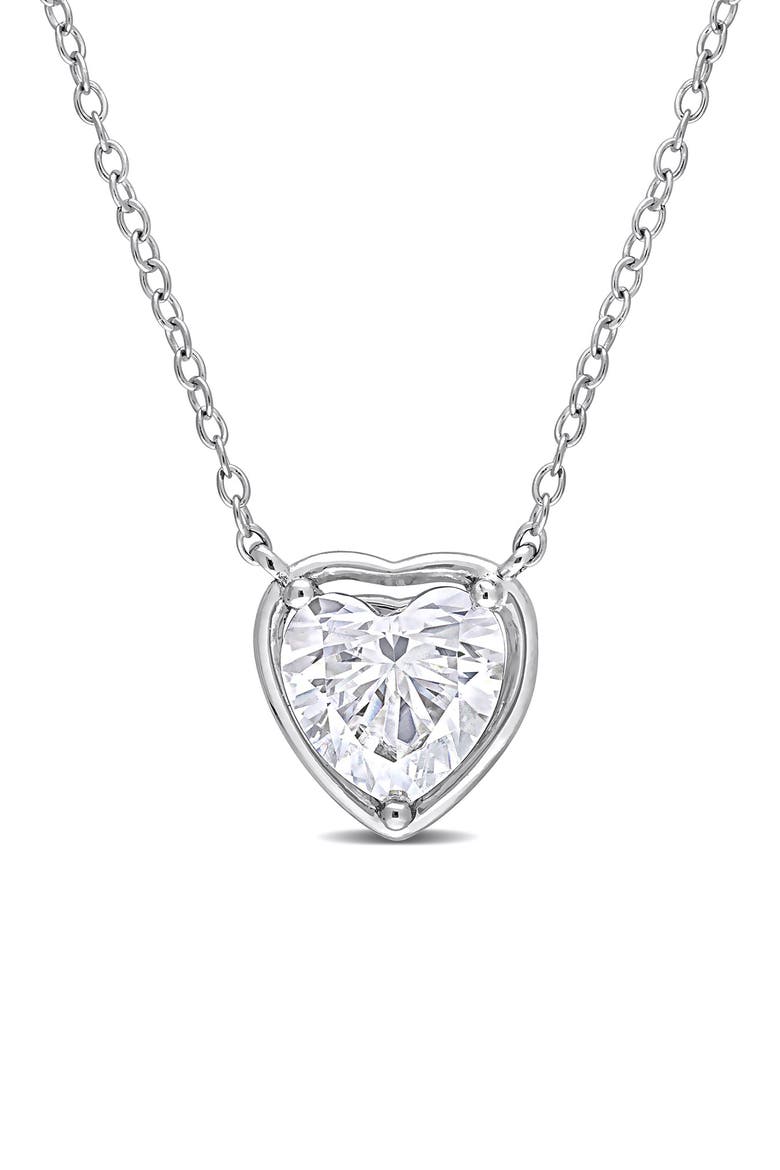 Created Moissanite Heart Pendant Necklace, Main, color, WHITE