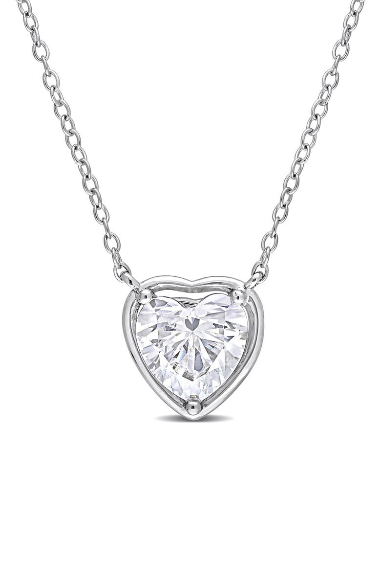 DELMAR Created Moissanite Heart Pendant Necklace, Main, color, White