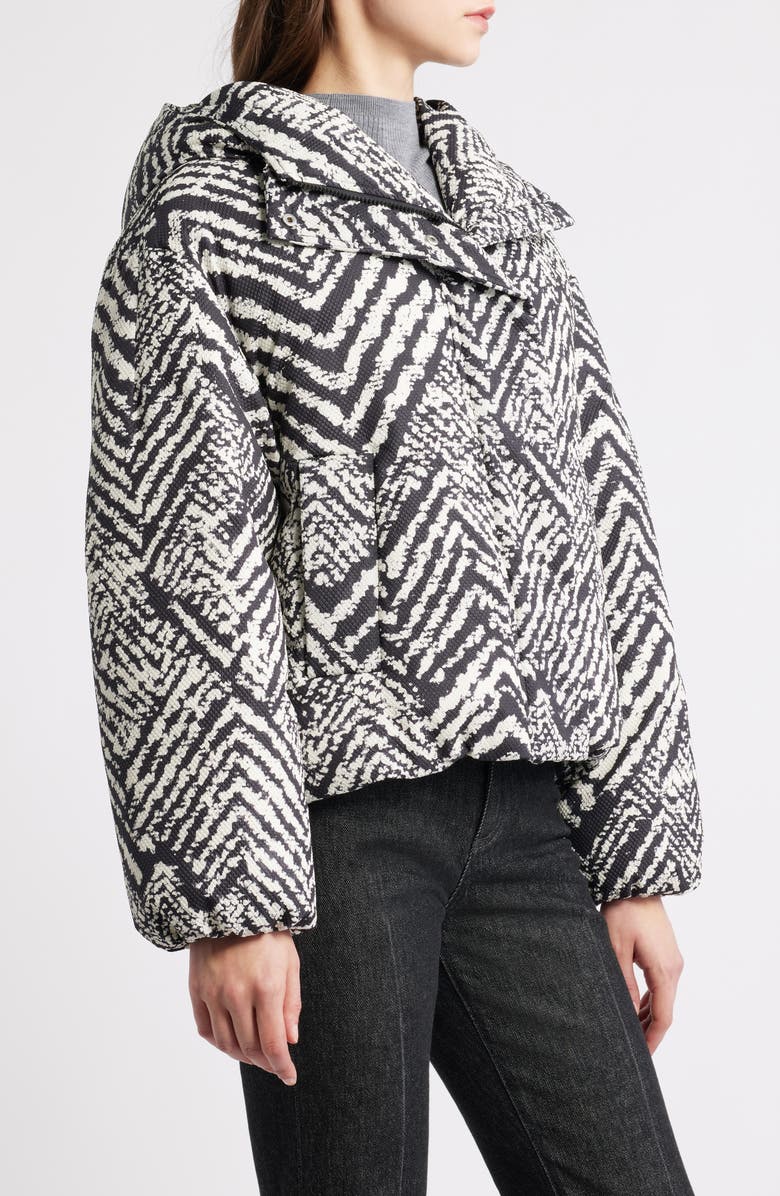 BOSS Paffia Herringbone Hooded Coat, Alternate, color, Monochrome Herringbone