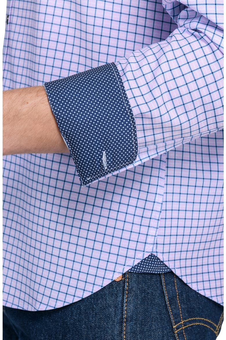 Grid Print Stretch Dress Shirt, Alternate, color, LILAC