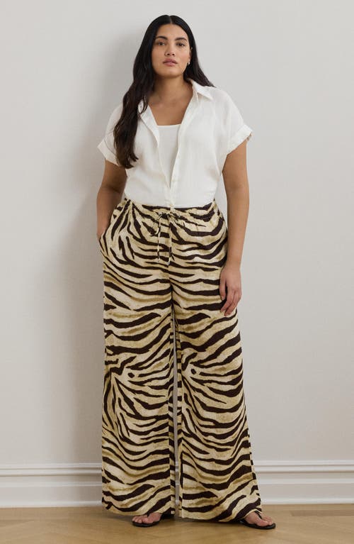 Ralph Lauren Womens Zebra Print Linen Wide Leg Pants Xs 3x In Brown
