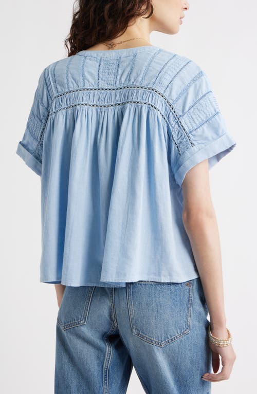 Treasure & Bond Pintuck Linen Blend Popover Top In Blue