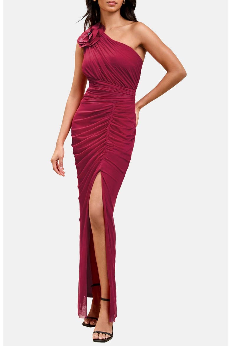 Red Corsage One Shoulder Gown, Main, color, RED