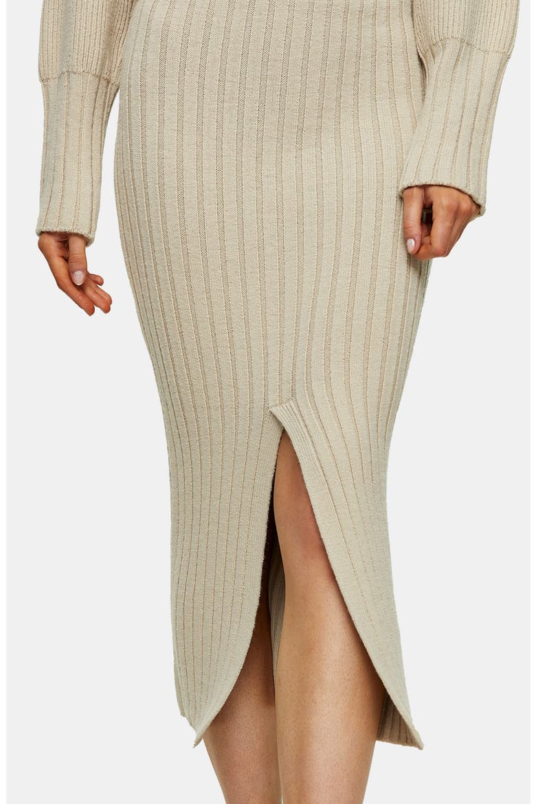 Center Split Rib Midi Skirt, Alternate, color, NUDE