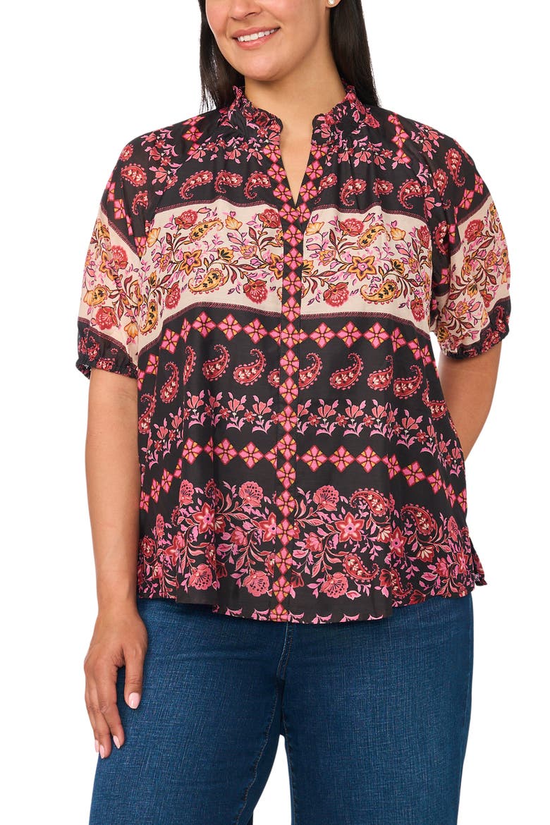 Ruffle Print Top, Alternate, color, RICH BLACK