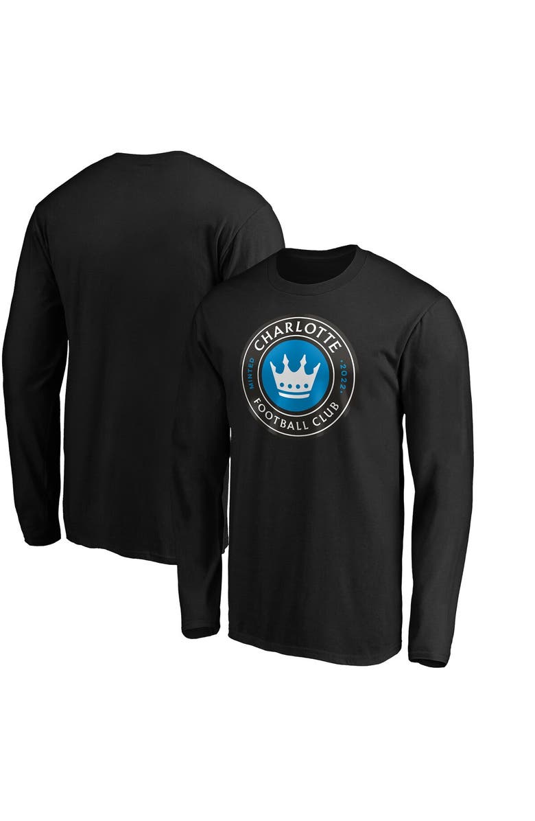 FANATICS Men's Fanatics Branded Black Charlotte FC Primary Logo Long Sleeve T-Shirt, Main, color, 