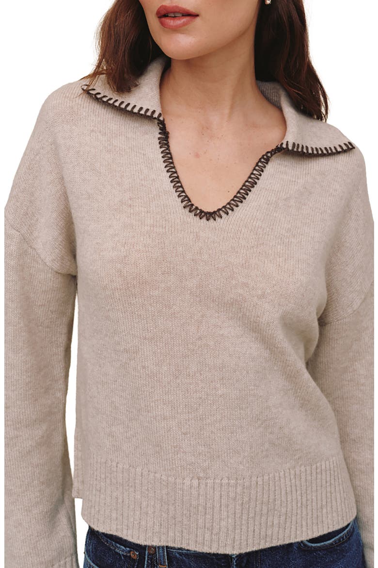 Contrast Stitch Merino & Cashmere Sweater, Alternate, color, CHALET