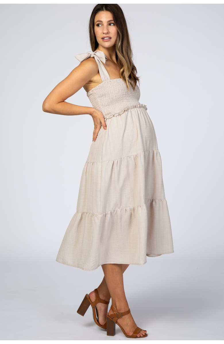 PinkBlush Bow Strap Tiered Midi Dress, Alternate, color, Beige