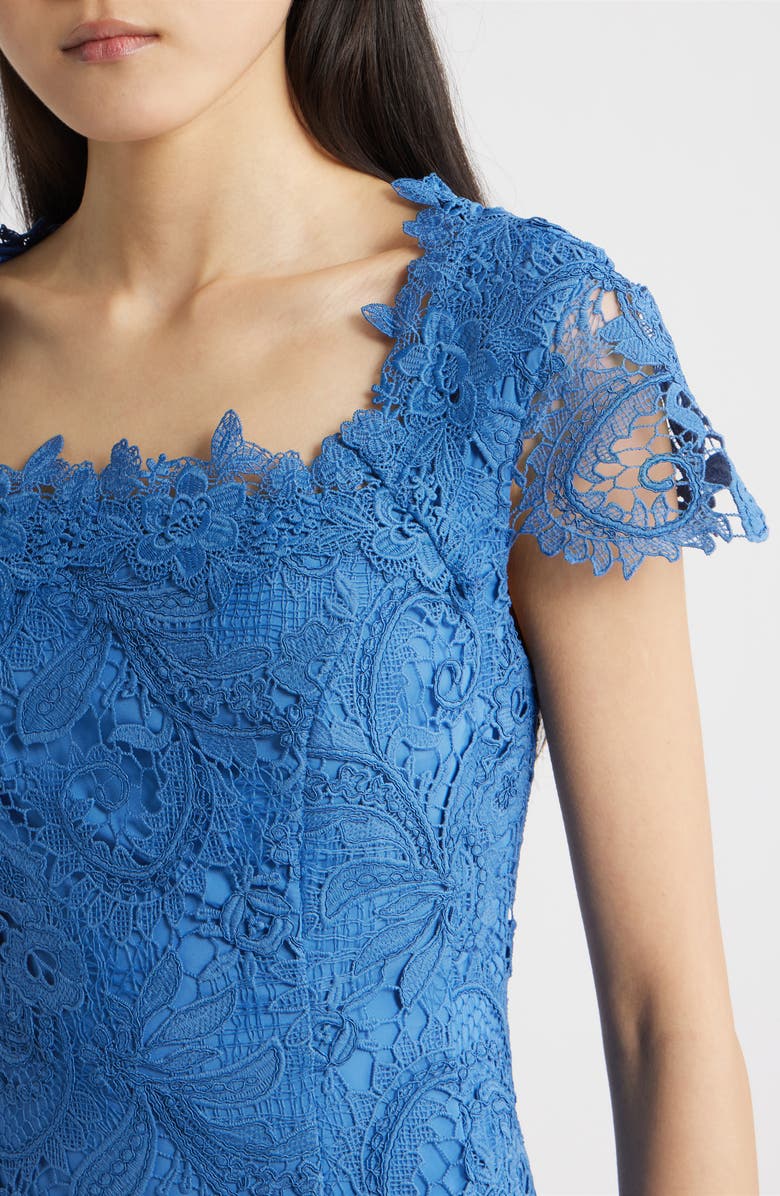 Tahari ASL Corded Lace Cocktail Midi Dress, Alternate, color, Riverside Blue