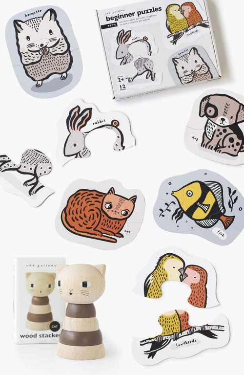 Wee Gallery Pets Beginner Floor Puzzle and Wooden Toy Stacker Bundle  product