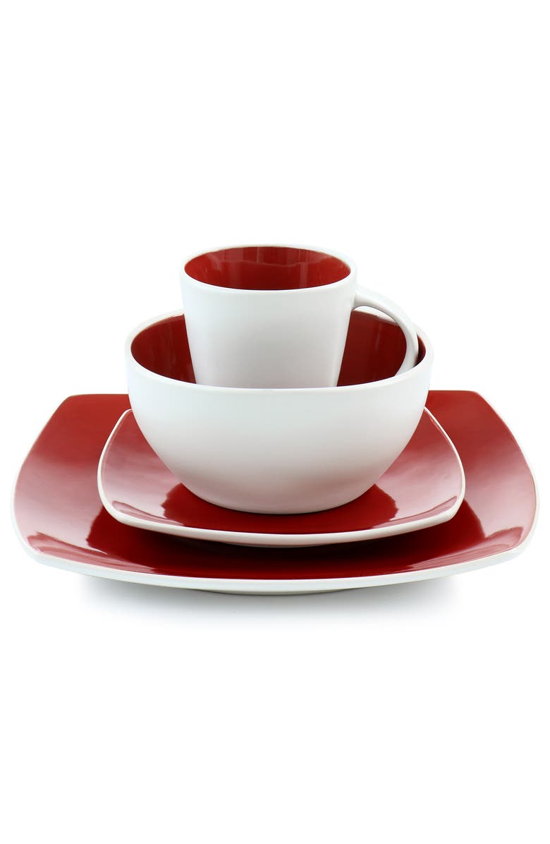 Gibson Elite 16 Piece Stoneware Dinnerware Set, Alternate, color, Red